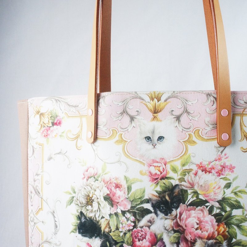 【Kingdom of Cat Fans】-Pink Tote Bag - กระเป๋าถือ - ผ้าฝ้าย/ผ้าลินิน สึชมพู