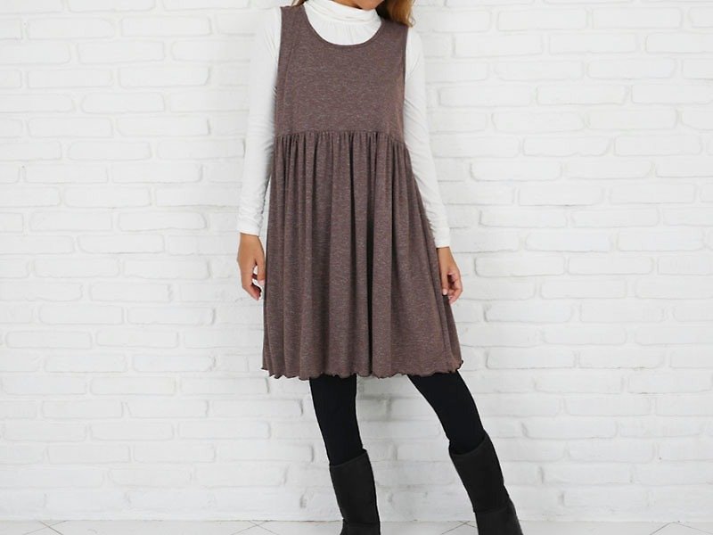 Autumn sleeveless tank dress <Brown> - ชุดเดรส - วัสดุอื่นๆ สีนำ้ตาล