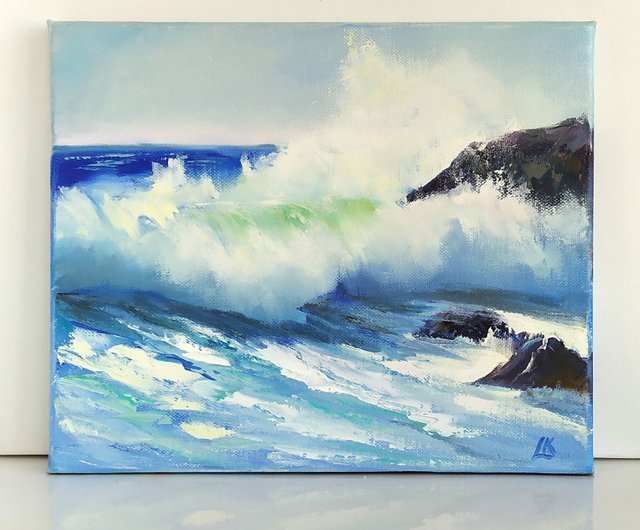 大きな波の絵画 海の青い波のアート石の海岸の壁アート ロッキーコーストの絵画 - ショップ Oil Painting Gift Store ポスター・絵  - Pinkoi