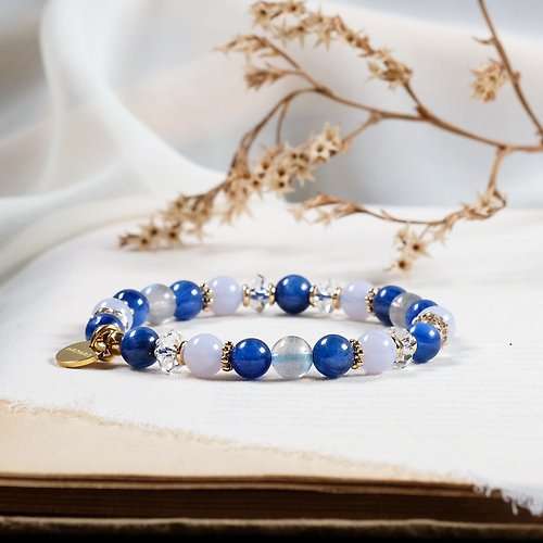 Hanhan Jewelry 藍紋瑪瑙 藍晶石 拉長石 白水晶 手鍊 天然礦石水晶