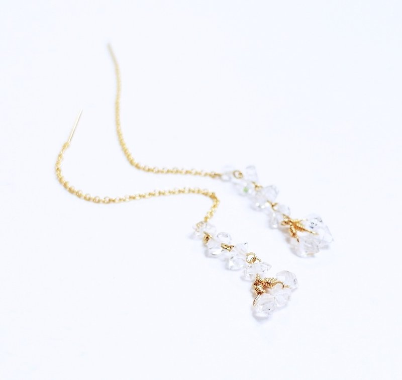 Broken Snow Helkimen Crystal Shining Diamond 14K GF Earrings Gifting Natural Stone Light Jewelry - ต่างหู - เครื่องเพชรพลอย ขาว