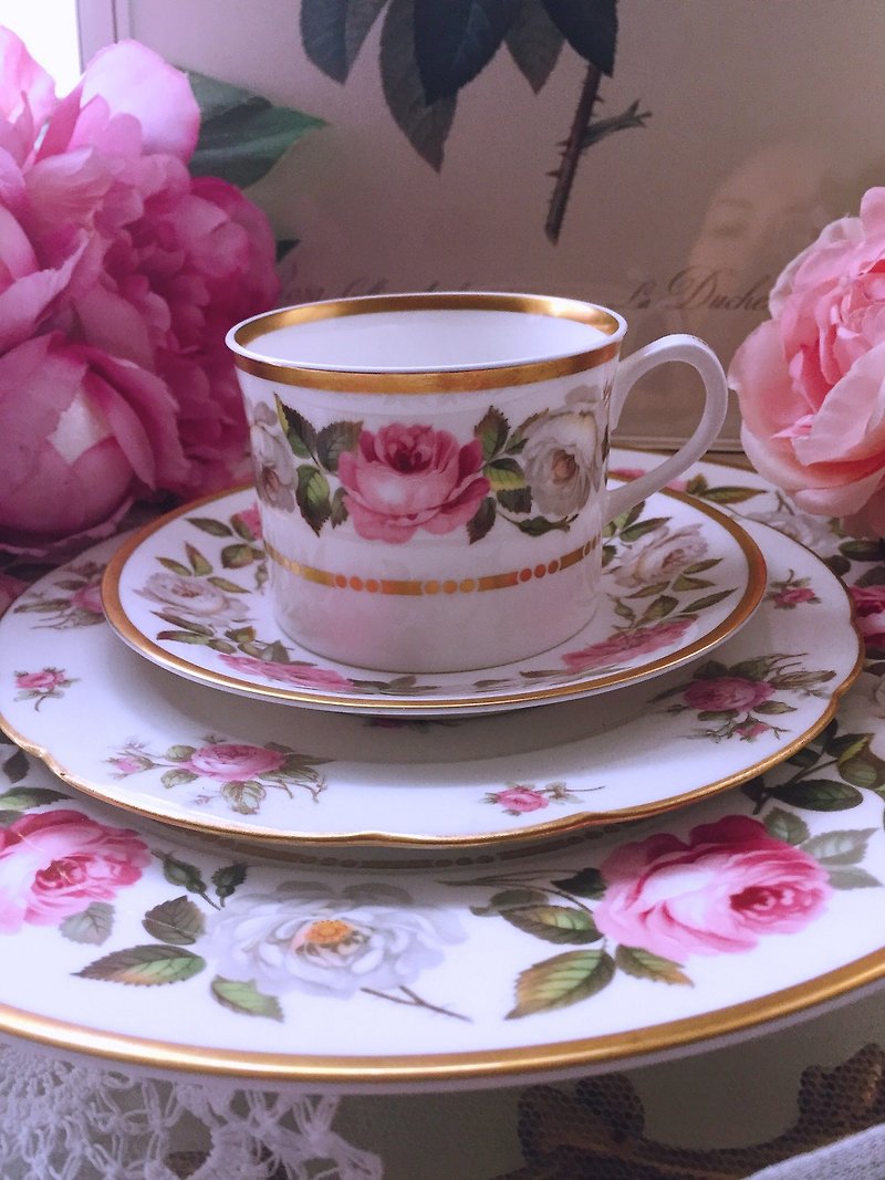 英國骨瓷Royal Worcester1960年手繪玫瑰骨瓷咖啡杯花茶杯兩件組 - 其他 - 瓷 粉紅色