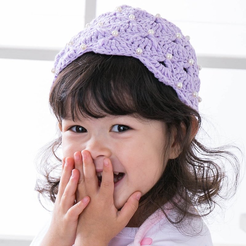 Cutie Bella hand-woven baby hat Pearl-Lavender - หมวกเด็ก - ผ้าฝ้าย/ผ้าลินิน สีม่วง