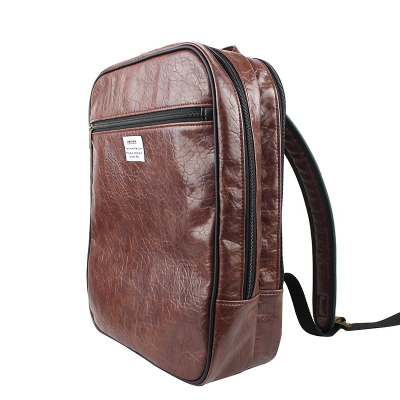 AMINAH-Coffee Regular Backpack【am-0292】 - Backpacks - Faux Leather Brown