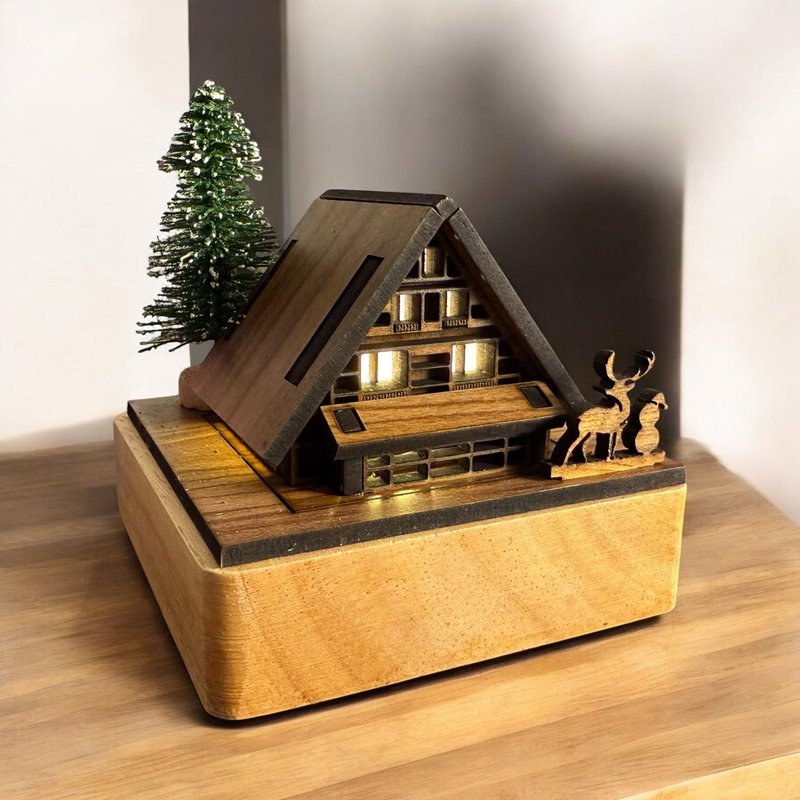 Wooden Cabin Night Light/Gassho Village/6CM2F/Original Designs/LED/USB - Lighting - Wood Brown