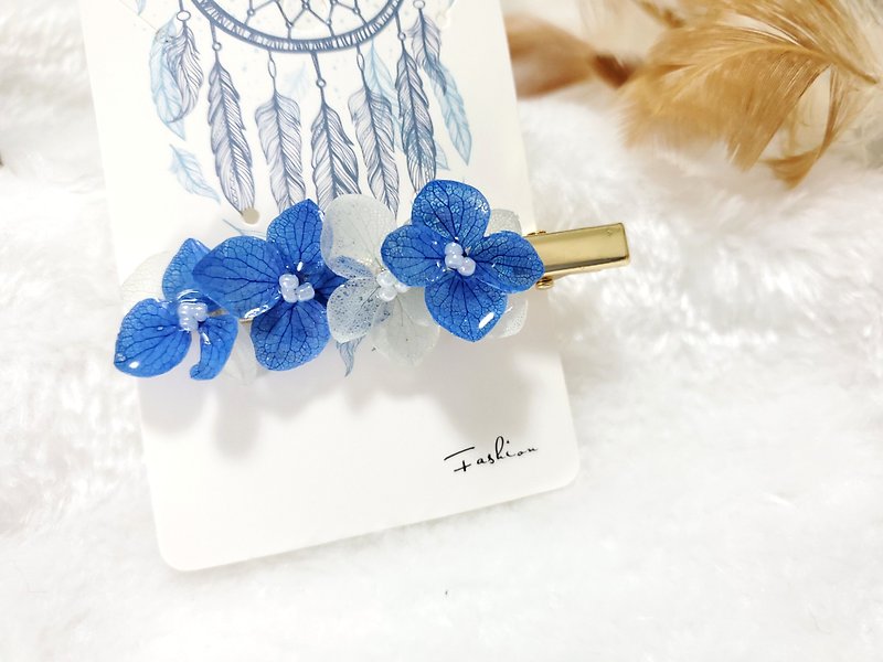 Hydrangea Preserved Flower Resin Hairpin Blue Flower Sea - Hair Accessories - Plants & Flowers Blue
