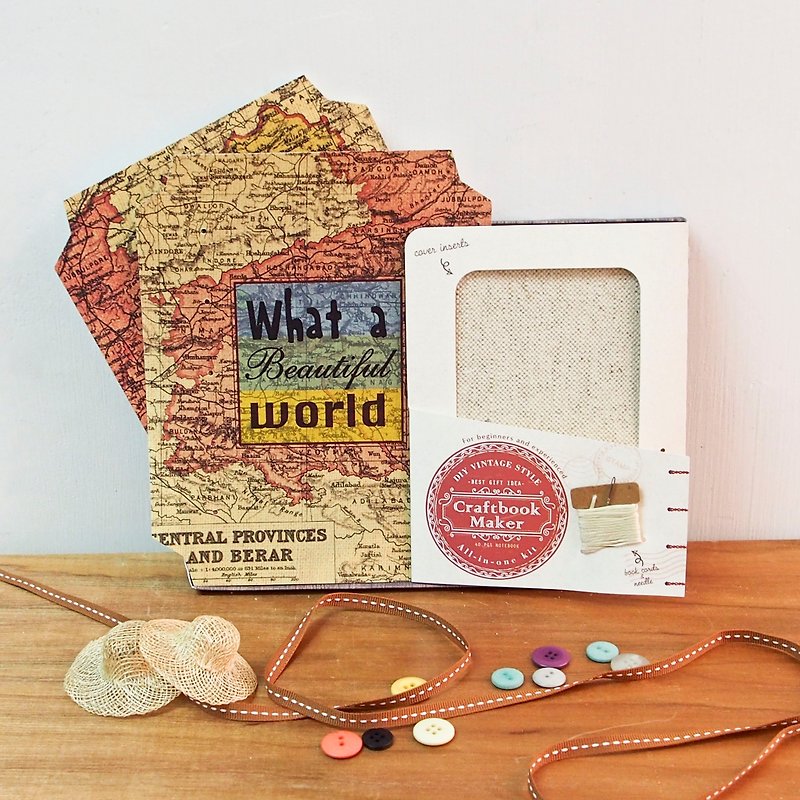 World Map Pattern Craftbook Maker (Bind Your Own Notebook Kit) - What A Beautiful World - งานไม้/ไม้ไผ่/ตัดกระดาษ - กระดาษ สีนำ้ตาล