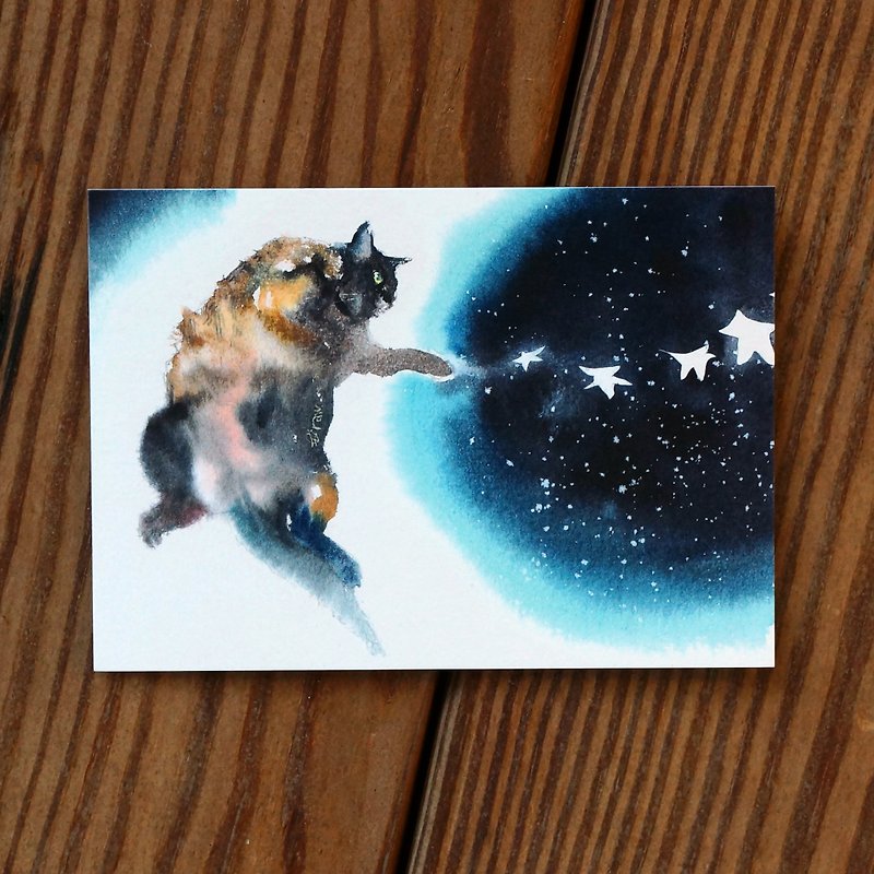 Watercolor Painted Hair Boy Series Postcard - Moon Leap Star - การ์ด/โปสการ์ด - กระดาษ สีน้ำเงิน