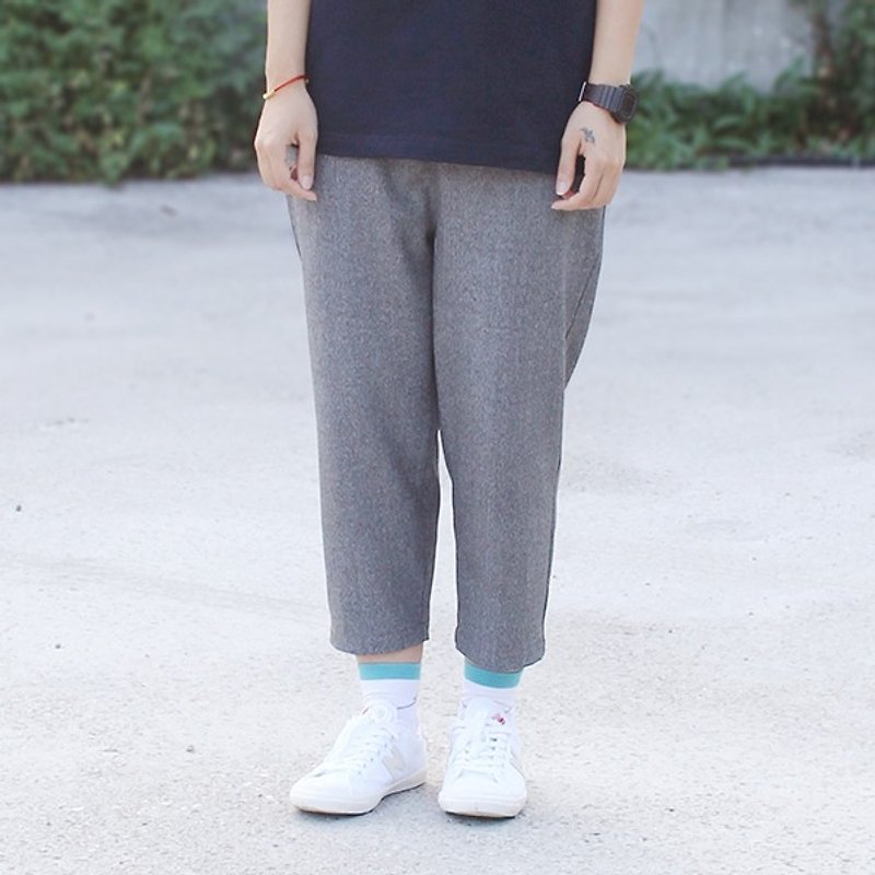 Grey Drawstring Cropped Pants - Sold Out - กางเกงขายาว - เส้นใยสังเคราะห์ สีเทา