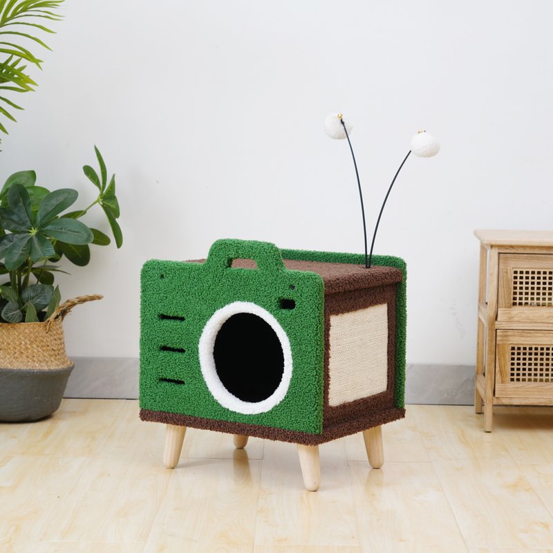 American Petpals | Dark green retro camera cat nest - Scratchers & Cat Furniture - Cotton & Hemp Green