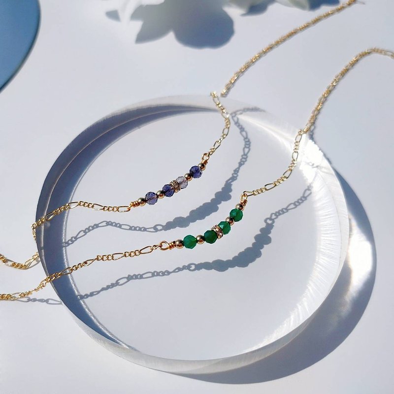 Four seasons send a letter. Chihan Iolite 14K Gold Crystal Ore Design Necklace - สร้อยคอ - คริสตัล สีน้ำเงิน