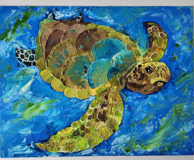 亀 油絵 原画 絵 動物 インテリア 絵画 アート かわいい