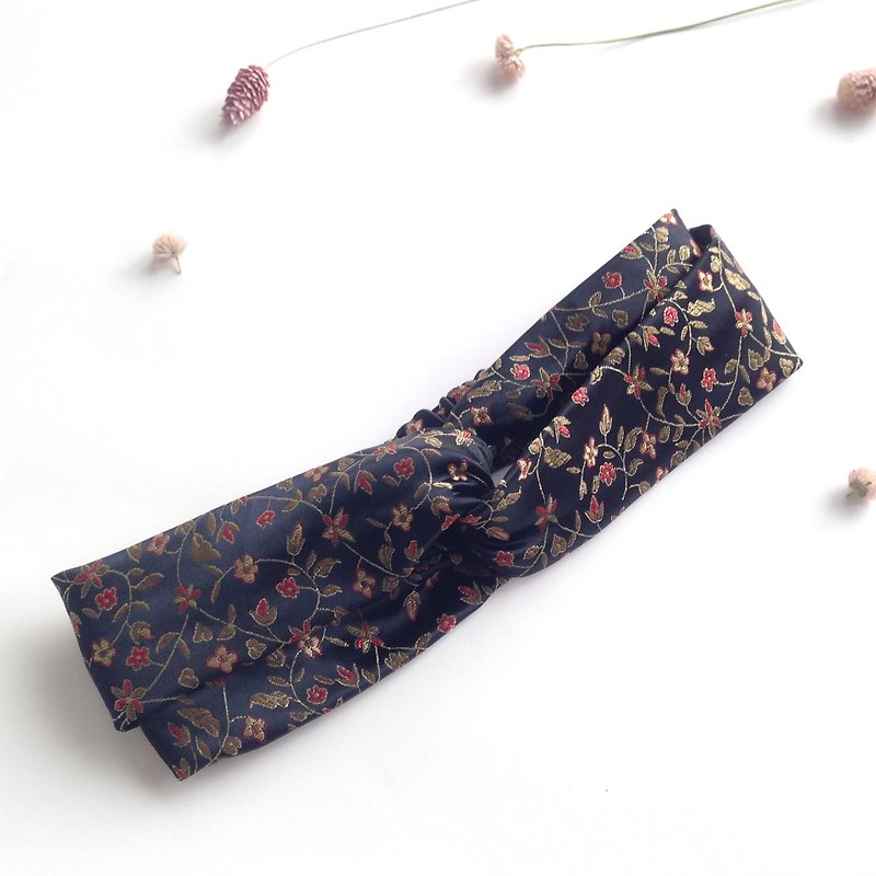Poppy Cassis - Aromatic Double Ring Handmade Hairband - เครื่องประดับผม - ผ้าฝ้าย/ผ้าลินิน สีดำ