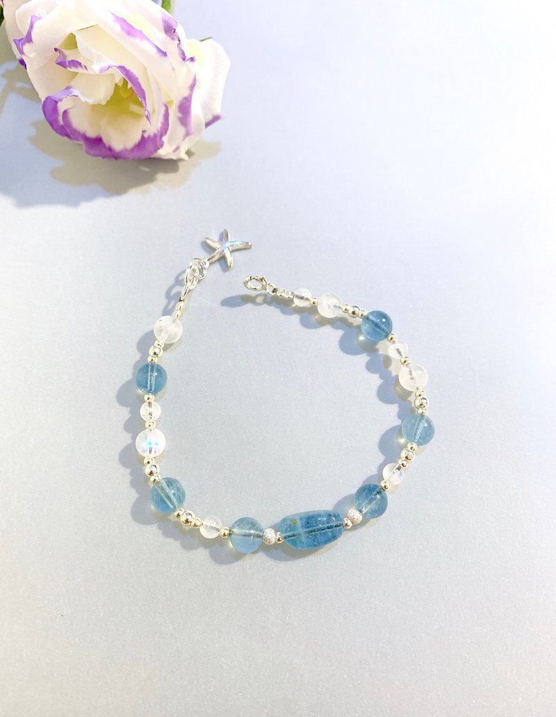 Ops Aquamarine silver bracelet -海水藍寶/原礦/月光石/淡雅 - 手鍊/手環 - 寶石 藍色