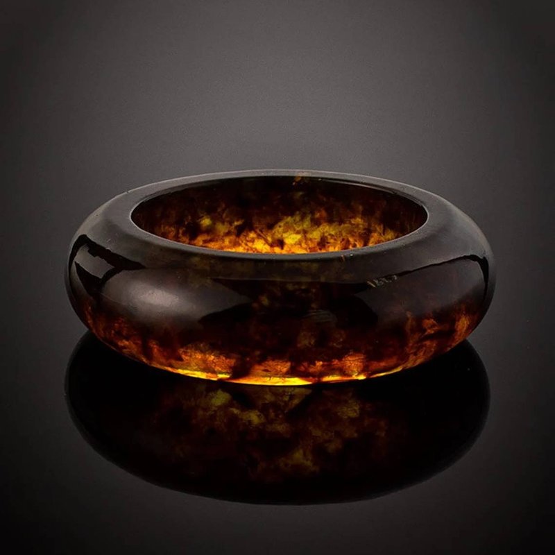 Stylish handmade amber ring, unique cognac Amber band ,Wedding Band gemstone 戒指 - 戒指 - 石頭 咖啡色