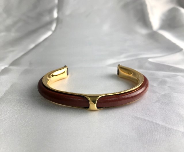【美品級】HERMES ブラウンレザーバングル　ヴィンテージ レディース] マルジェラ期 エルメス レザーバングル □E