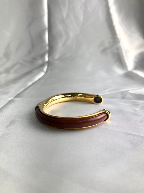 【美品級】HERMES ブラウンレザーバングル　ヴィンテージ 日本直送 名牌中古包 】HERMES エルメス バングル ブラウン