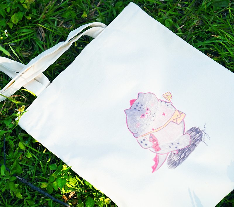 HanHan Hanhan Zoo Cat Cat Dragon Canvas Bag - กระเป๋าถือ - ผ้าฝ้าย/ผ้าลินิน สึชมพู