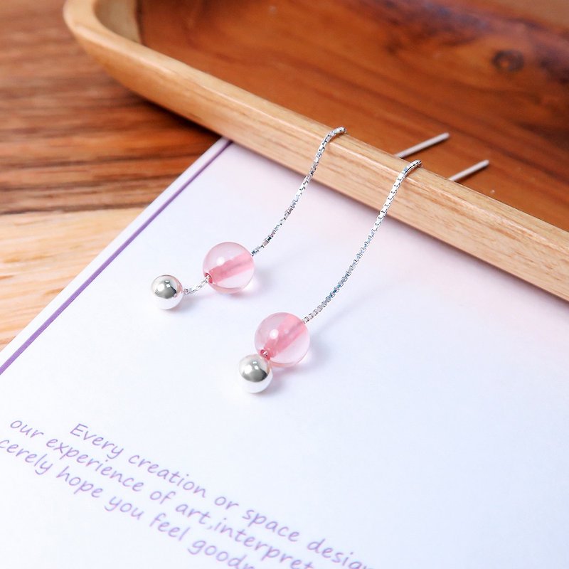 Pink Crystal Venice Long Chain Earrings (Large) Natural Stone Earrings in Sterling Silver - ต่างหู - เงินแท้ สึชมพู