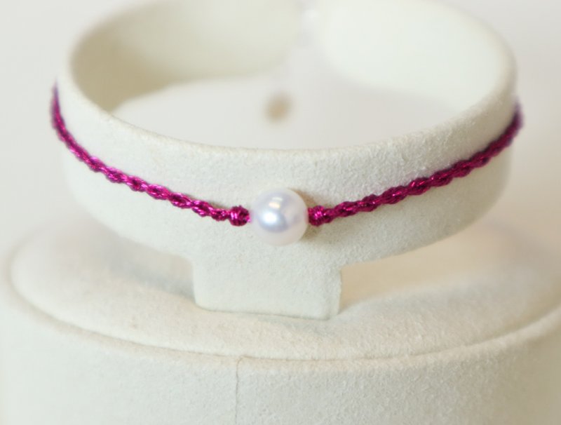 925 Sterling Silver Natural Pearl Lucky Bracelet-Pomegranate Red D7 - สร้อยข้อมือ - ไข่มุก สีแดง