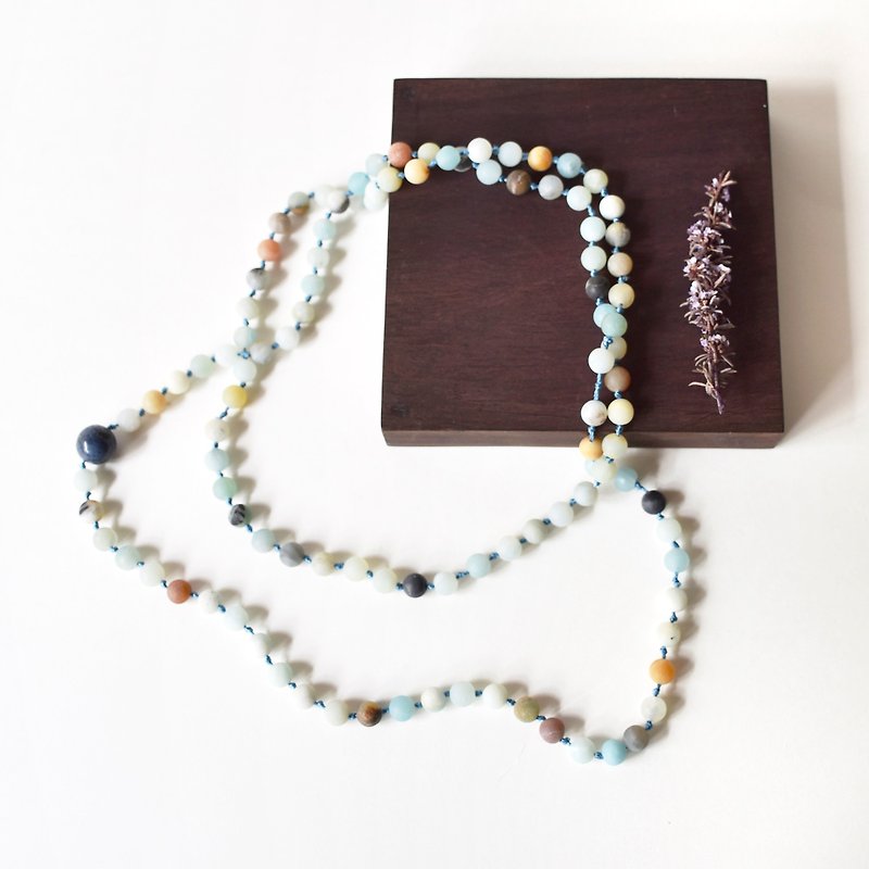 Handmade Amazonite with Blue Coral beads Long Necklaces, Long Earth Necklace - Long Necklaces - Gemstone Blue