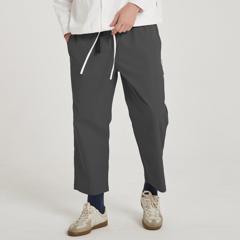 寬版剪裁九分褲 Wide Ankle Pants/簡約/素色/情侶服/長褲 - 男長褲/休閒褲 - 棉．麻 黑色