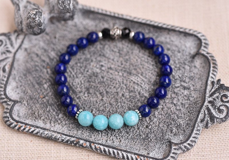 Milky Stone lapis lazuli + Stone+ Silver Bracelet - Bracelets - Gemstone Blue