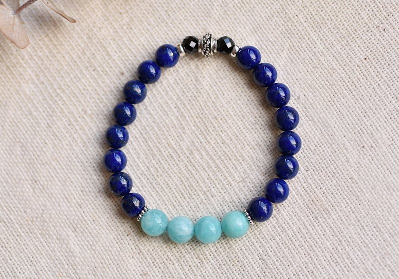 天河石+青金石+尖晶石純銀水晶手鍊 - 手鍊/手環 - 水晶 藍色