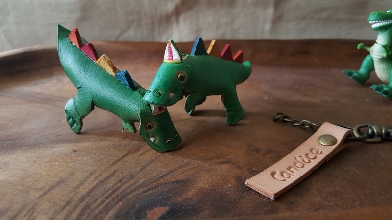 感情好的可愛恐龍純牛皮鑰匙款- 刻名字 - 鑰匙圈/鑰匙包 - 真皮 綠色