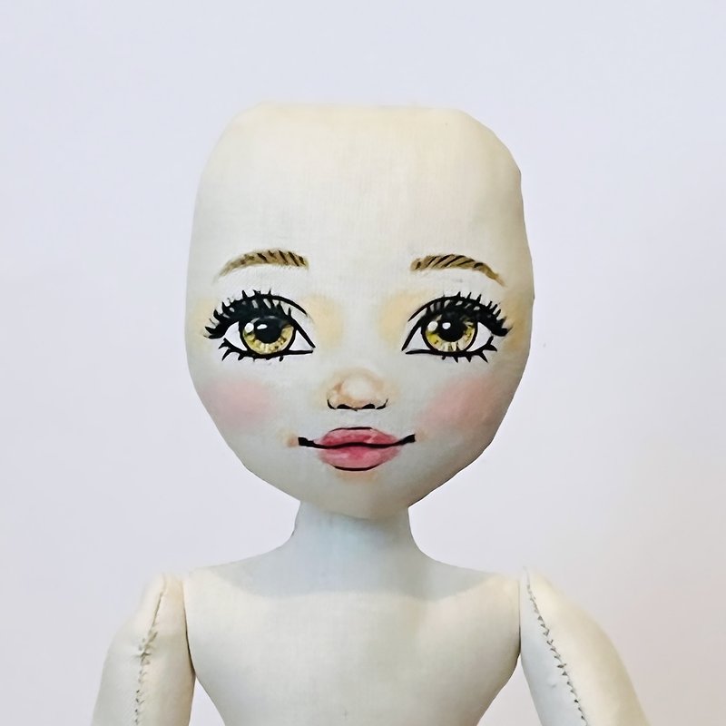 Blank doll body with painted face 10.43 inches ( 26.5cm) , doll body, cloth doll - Kids' Toys - Cotton & Hemp White