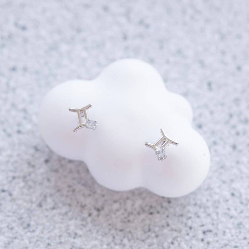 Gemini 925 Sterling Silver Natural Stone Constellation Earrings - ต่างหู - เครื่องเพชรพลอย สีเงิน