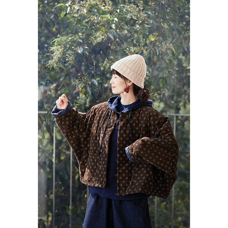 Chestnut Brown Retro Warm Padded Chinese Cotton Jacket - Women's Tops - Cotton & Hemp 