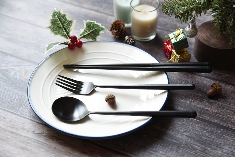 【聖誕禮盒】304不鏽鋼極致黑餐具 | 湯匙、筷子、叉子 - 餐具/刀叉湯匙 - 不鏽鋼 