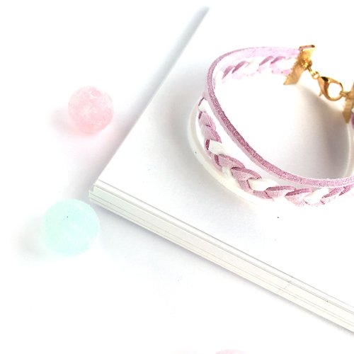 Anne Handmade Bracelets 安妮手作飾品 手工製作 簡約個性 多層次 混色 編織手環 淡金色系列-粉紫 限量
