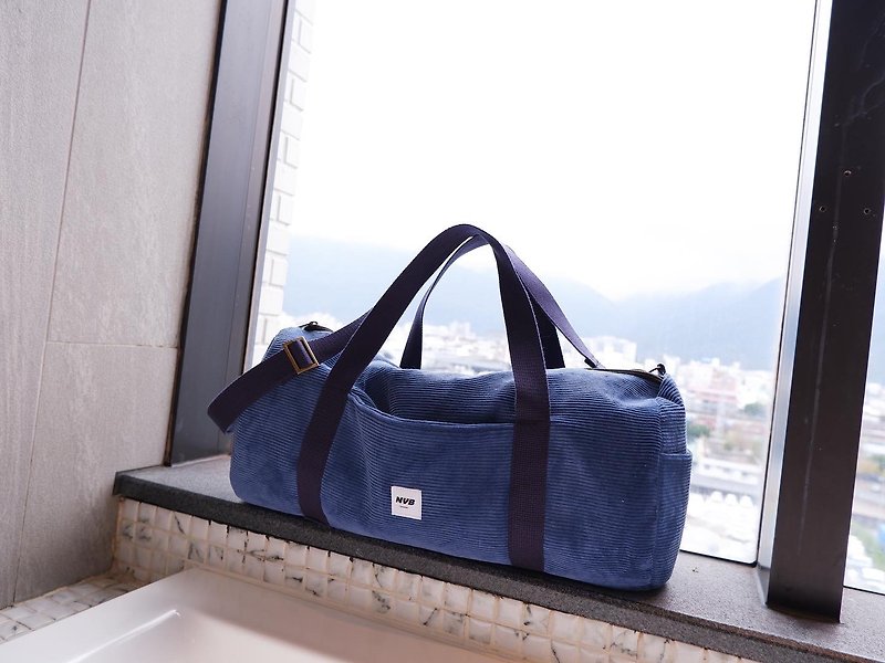 圓筒燈芯絨旅行袋 - 行李箱 / 旅行喼 - 棉．麻 藍色