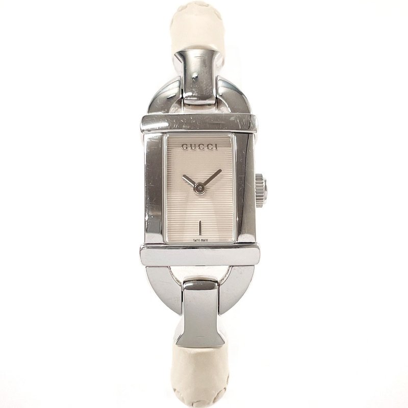 【日本直送 中古美品】グッチ GUCCI 腕時計 6800L バンブーバングルウォッチ ステンレススチール シルバー/ホワイト クオーツ - 女錶 - 不鏽鋼 銀色