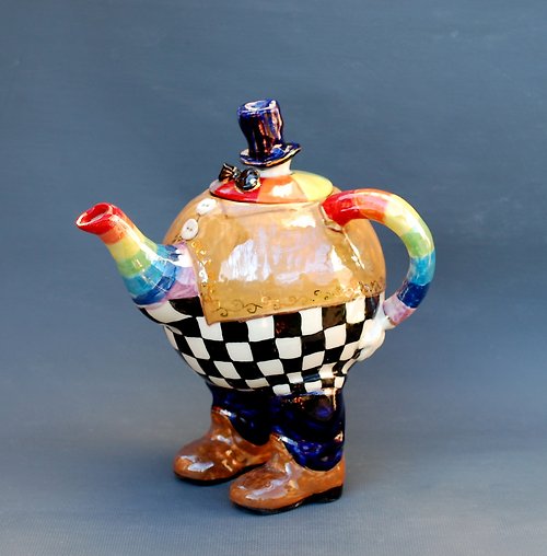 PorcelainShoppe 花式茶壺 陶瓷異想天開的雕塑 瓷俑 腿上的茶壺