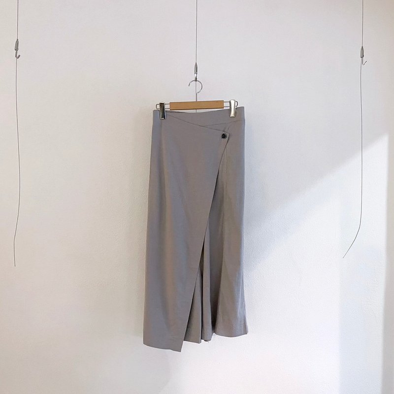 Handmade Linen and linen low-crotch pants skirt - light gray - กางเกงขายาว - ผ้าฝ้าย/ผ้าลินิน สีเทา