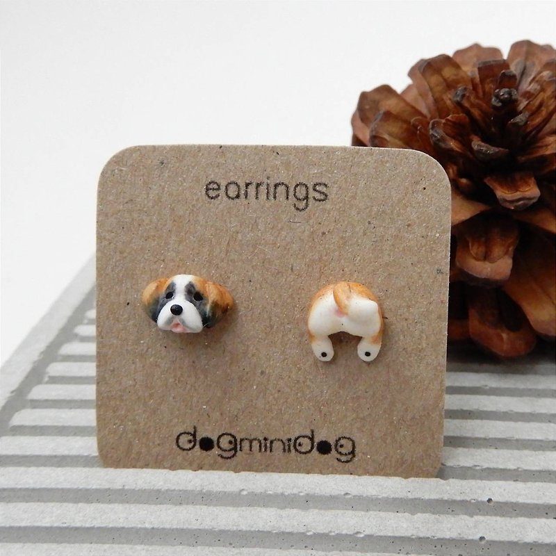 Saint Bernardฺ earrings with papercraft box for dog lovers. - 耳環/耳夾 - 其他材質 