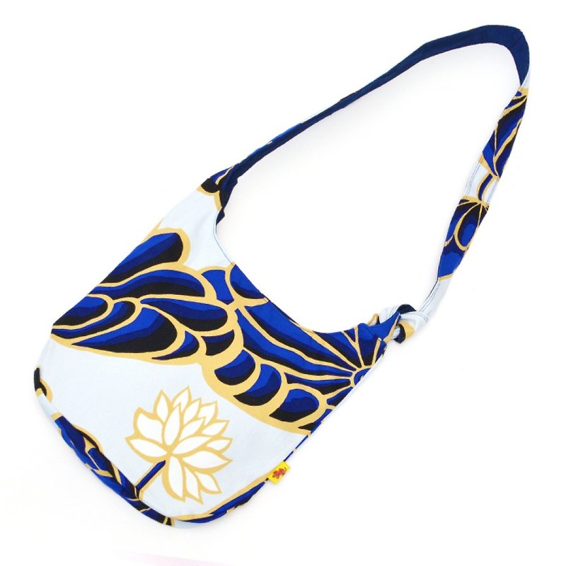 Fabric shoulder lotus - Messenger Bags & Sling Bags - Cotton & Hemp Blue