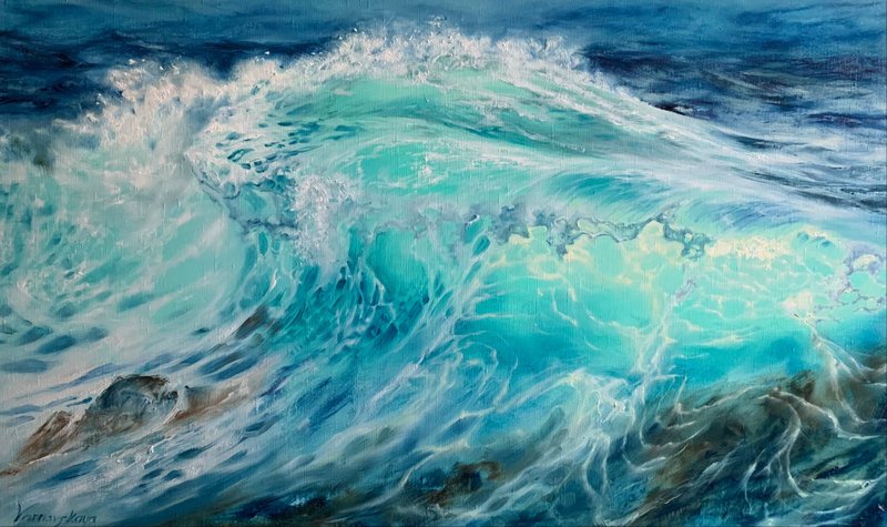 Original Painting Seascape Oil On Canvas Wave Painting California Painting - Illustration, Painting & Calligraphy - Other Metals Blue