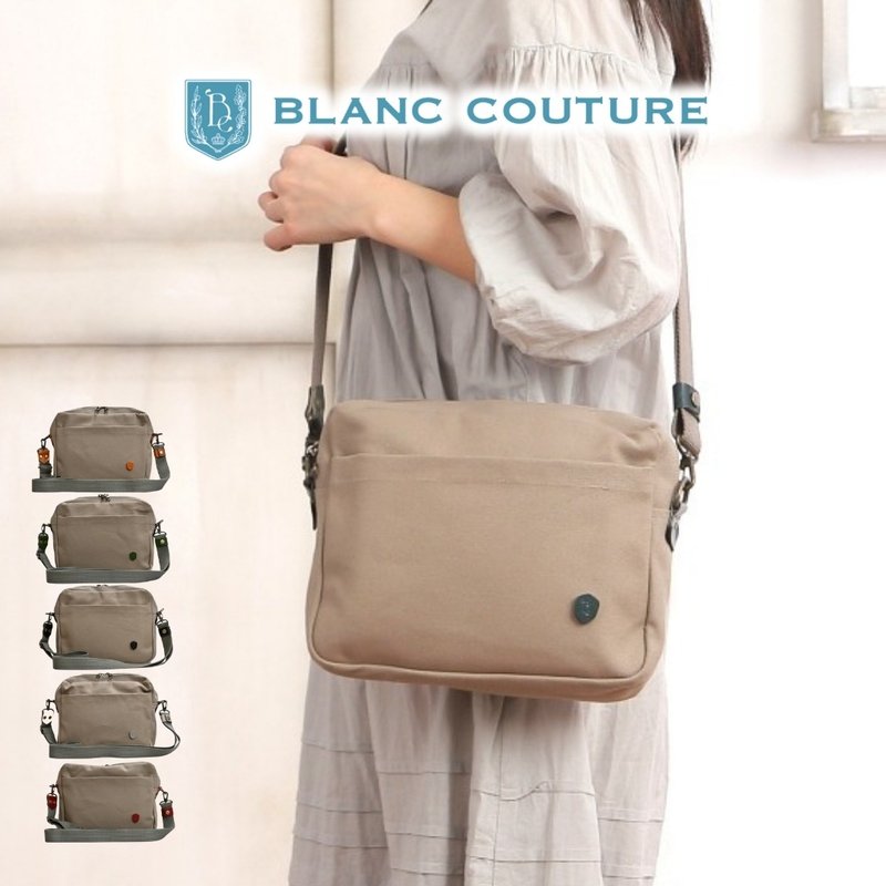 帆布サコッシュ ショルダーバッグ サンドベージュ×本革持ち手 - ショルダーバッグ - コットン・麻 ブラック