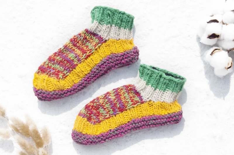 Hand-knitted pure wool knit socks / inner brushed striped socks / wool crocheted stockings / warm wool socks - childlike gradient - ถุงเท้า - ขนแกะ หลากหลายสี
