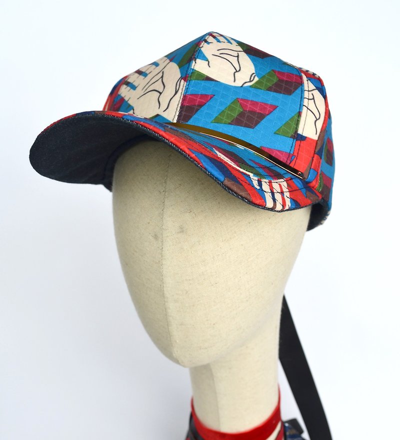 混合色掌紋リボン長さ調節可能な曲げつばの帽子 - 帽子 - ポリエステル 多色