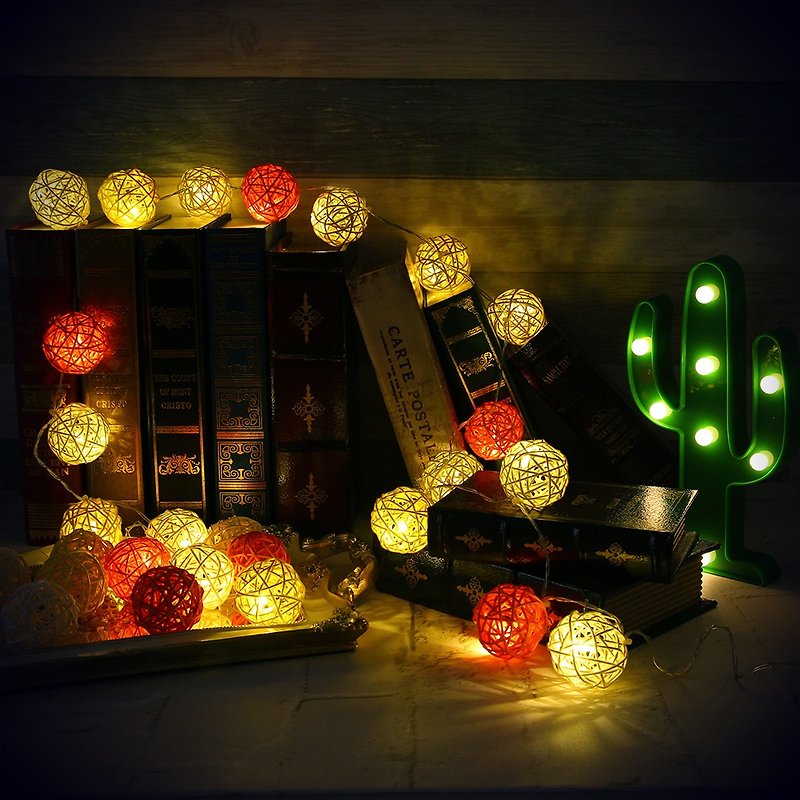 創意燈飾 籐球燈串 電池款 燦爛陽光 長度2M LED氣氛燈 聖誕節 - 燈具/燈飾 - 竹 黃色