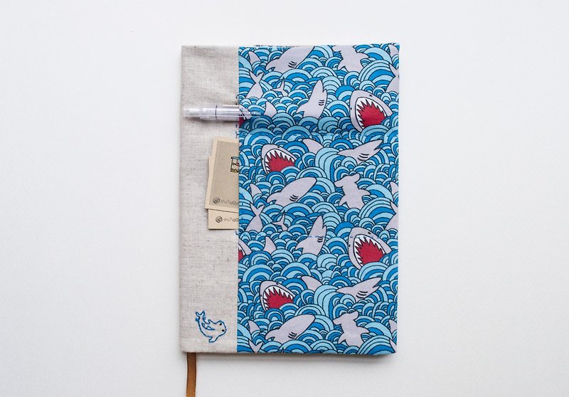 Shark Attack - adjustable A5 fabric bookcover - Book Covers - Cotton & Hemp Multicolor