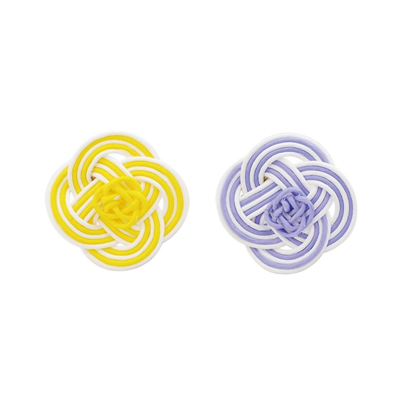 Mizuhiki Pierced earrings ーRape blossomsー Yellow×Purple - ต่างหู - กระดาษ สีเหลือง