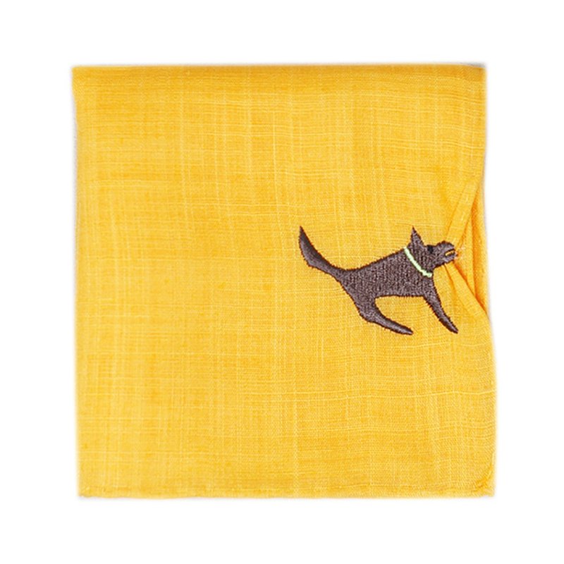 HIKKOMI 犬　イエロー　ハンカチ　41×41cm　綿50% 麻50%　日本製　ギフト - 手帕 - 棉．麻 黃色