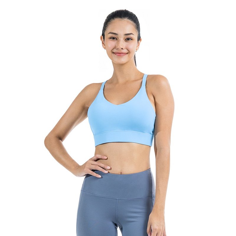 【NAMASTE】Annie 造型拉提肩帶短上衣 - 海沫藍 - 運動內衣 - 尼龍 藍色