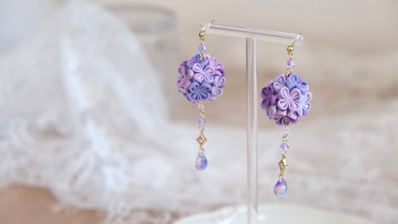 Hydrangea Earrings Purple Gauze Flowers - Earrings & Clip-ons - Cotton & Hemp Purple